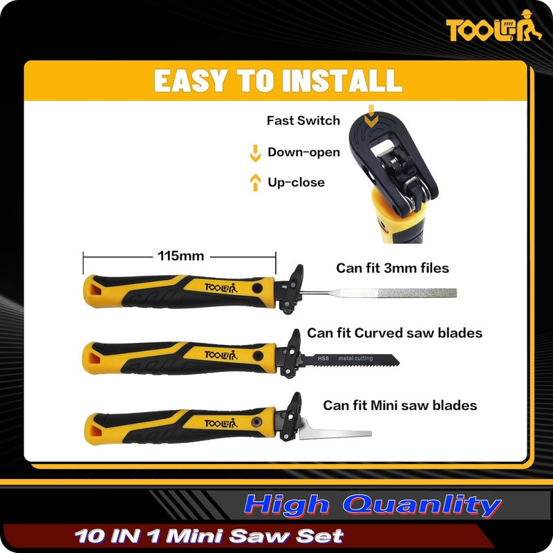 TOOLAN 10-In-1 Model Craft Hand Saw & File Set. DIY Mini Razor Saw&File Kit for Handcrafted, Modeling, Plastic, and Other Fine Cutting, Reliable Blade Quick Change Mechanism - Image 2